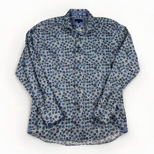 BLU by Polifroni Mens Shirt Sz L Mandala Circles AOP Long Sleeve Flap On Sleeve